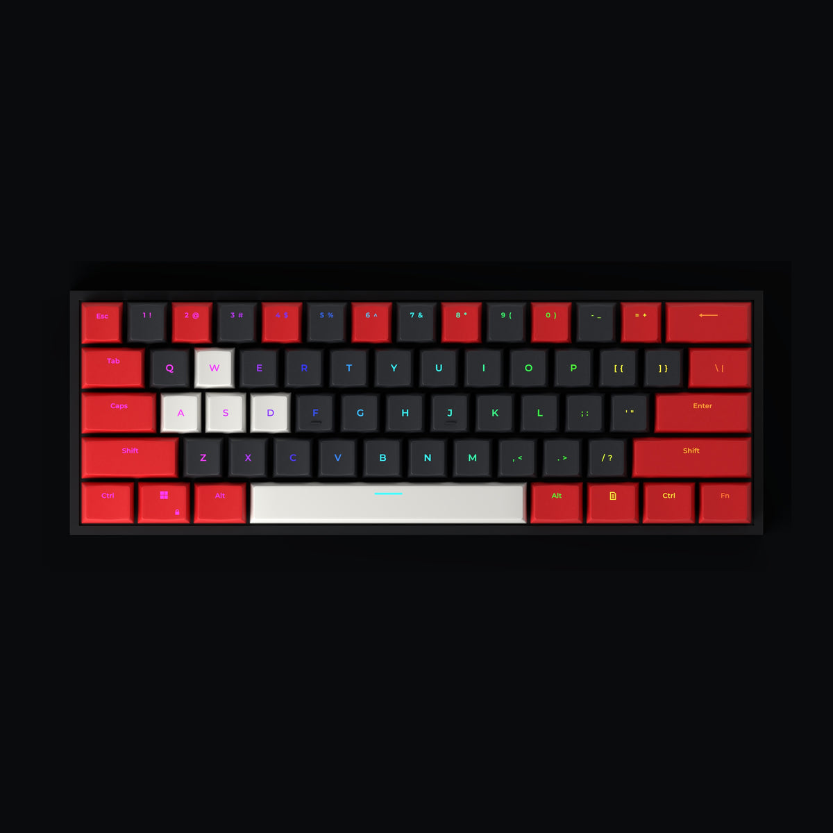 Cloudy 60% gaming keyboard - red, black and white doubleshot PBT keycaps with RGB