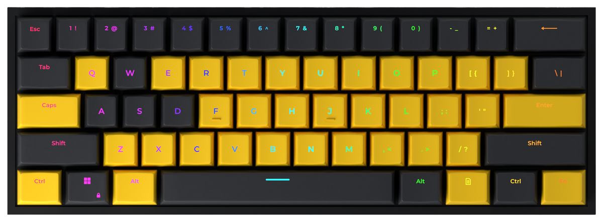 Bumblebee 60% gaming keyboard, top-down view