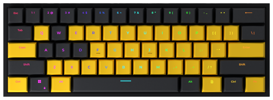Bumblebee 60% gaming keyboard, top-down view