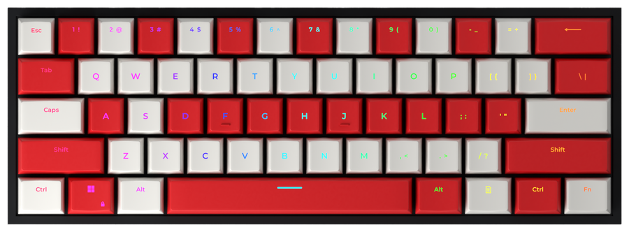 Candy Cane 60% gaming keyboard, top-down view