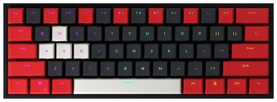 Cloudy 60% gaming keyboard, top-down view