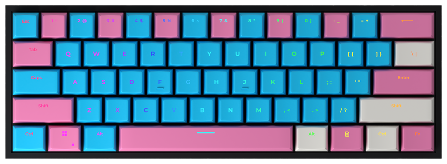 Cotton Candy 60% gaming keyboard, top-down view