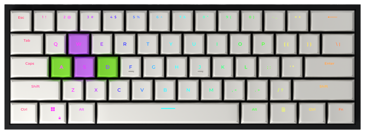 Dawn 60% gaming keyboard, top-down view