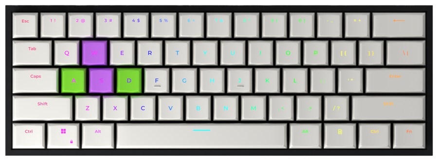 Dawn 60% gaming keyboard, top-down view