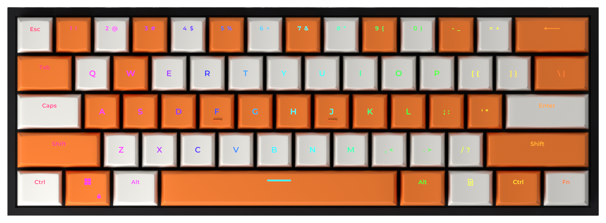 Dreamsicle 60% gaming keyboard, top-down view