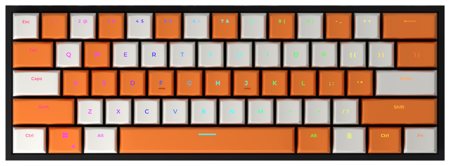 Dreamsicle 60% gaming keyboard, top-down view