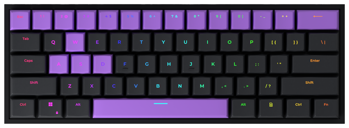 Ivy 60% gaming keyboard, top-down view