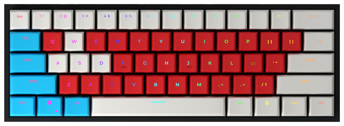 Snowcone 60% gaming keyboard, top-down view