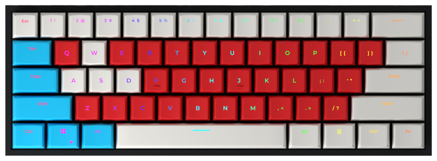 Snowcone 60% gaming keyboard, top-down view