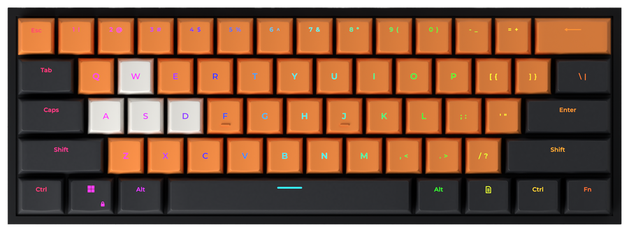 Spooky 60% gaming keyboard, top-down view