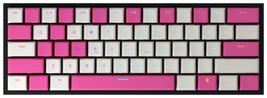 Pink Lemonade 60% gaming keyboard, top-down view