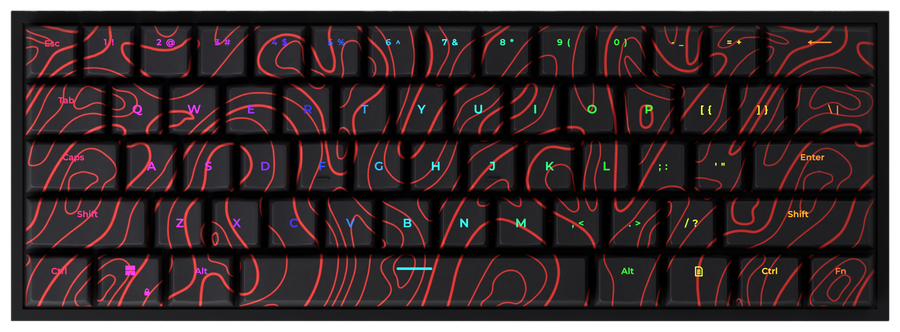 Red Black Damascus T60 Pro 60% gaming keyboard, top-down view