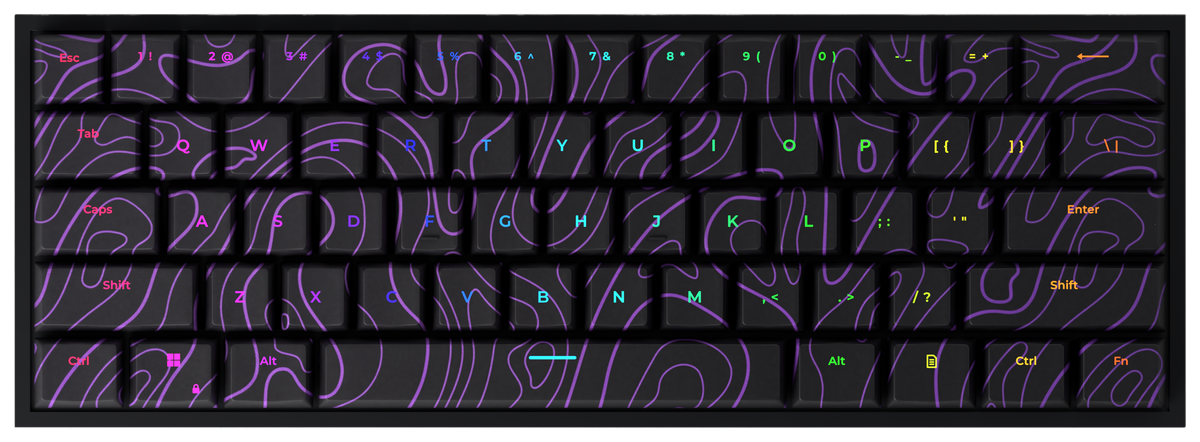 Purple Black Damascus T60 Pro 60% gaming keyboard, top-down view