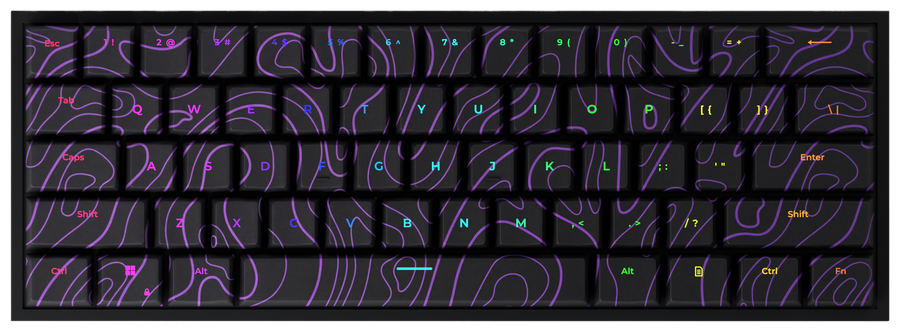 Purple Black Damascus T60 Pro 60% gaming keyboard, top-down view